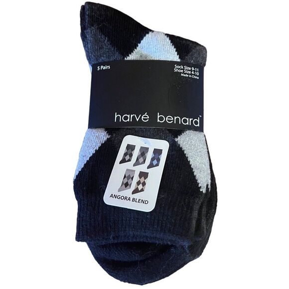 Harvé Benard Premium‎ Angora Blend Crew Socks 5-Pack Geometric Pattern Size 9-11 - Picture 1 of 3